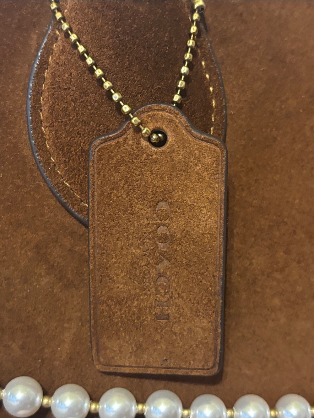 Coach Soft Empire Carryall Bag 40 in Brown Suede Satchel with Pearl Accent Strap - Picture 11 of 15